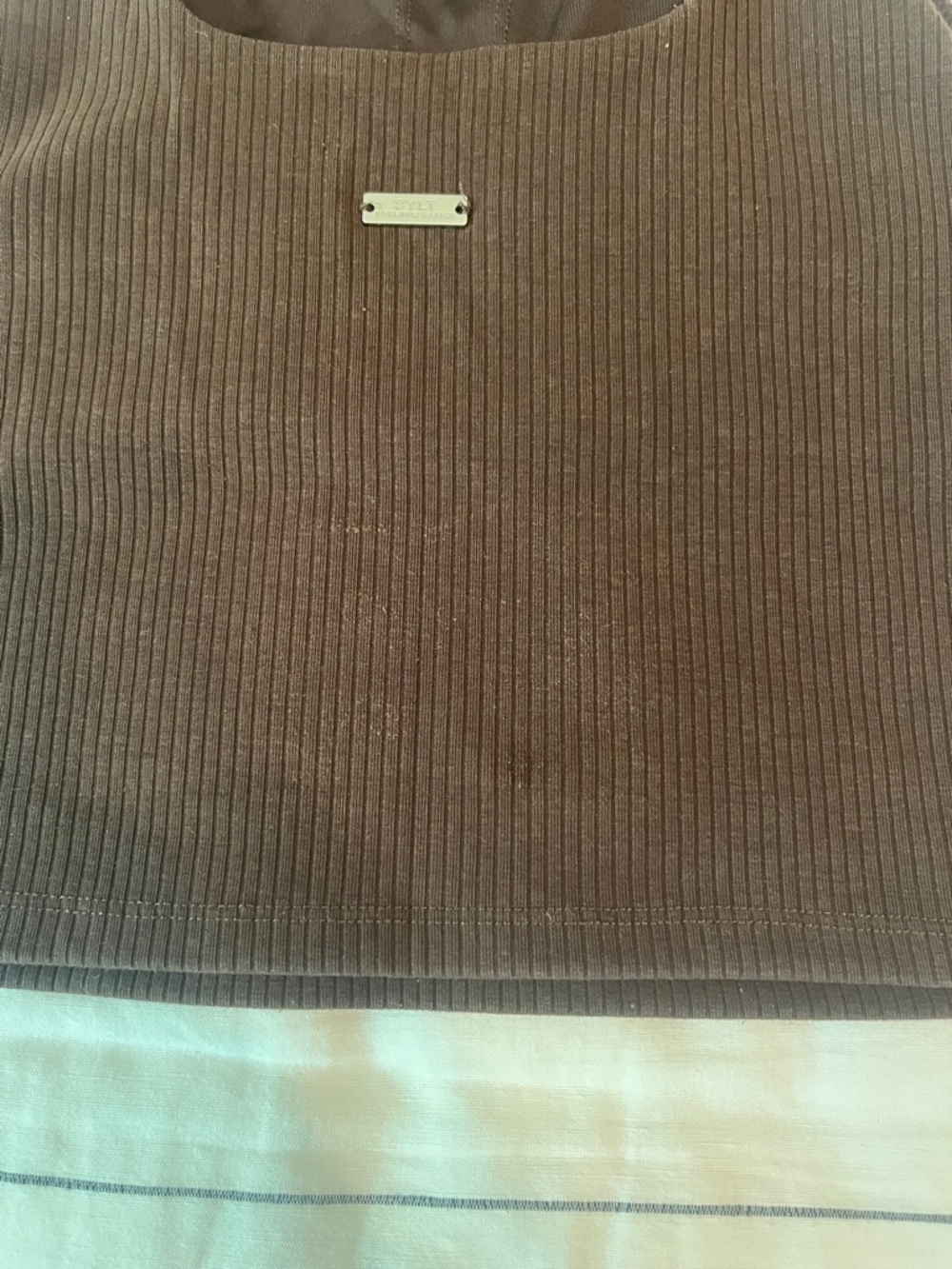 BYLT Basics Ribbed Crop Tank - Brown - Picture 6 of 7